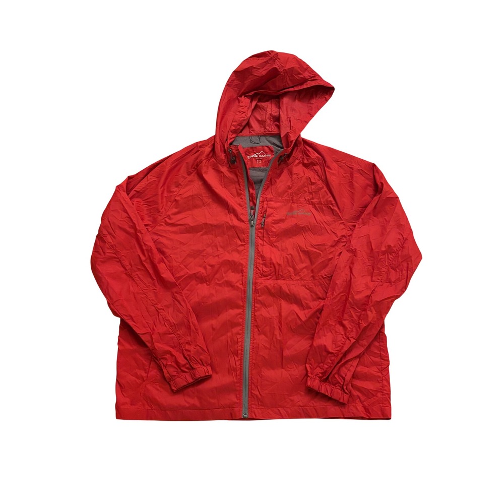 Eddie Bauer Mens Red Hooded Windbreaker Full Zip Lightweight Jacket L